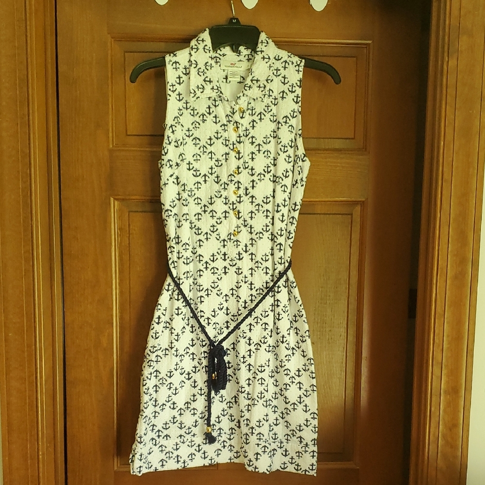Vineyard Vine Anchor Print Dress - White and Navy Sz 4